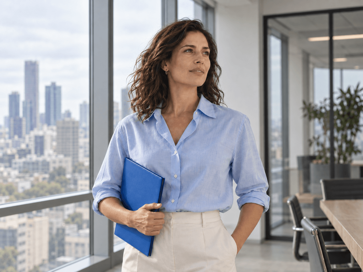 Editorial portrait of a business professional in a bright contemporary office