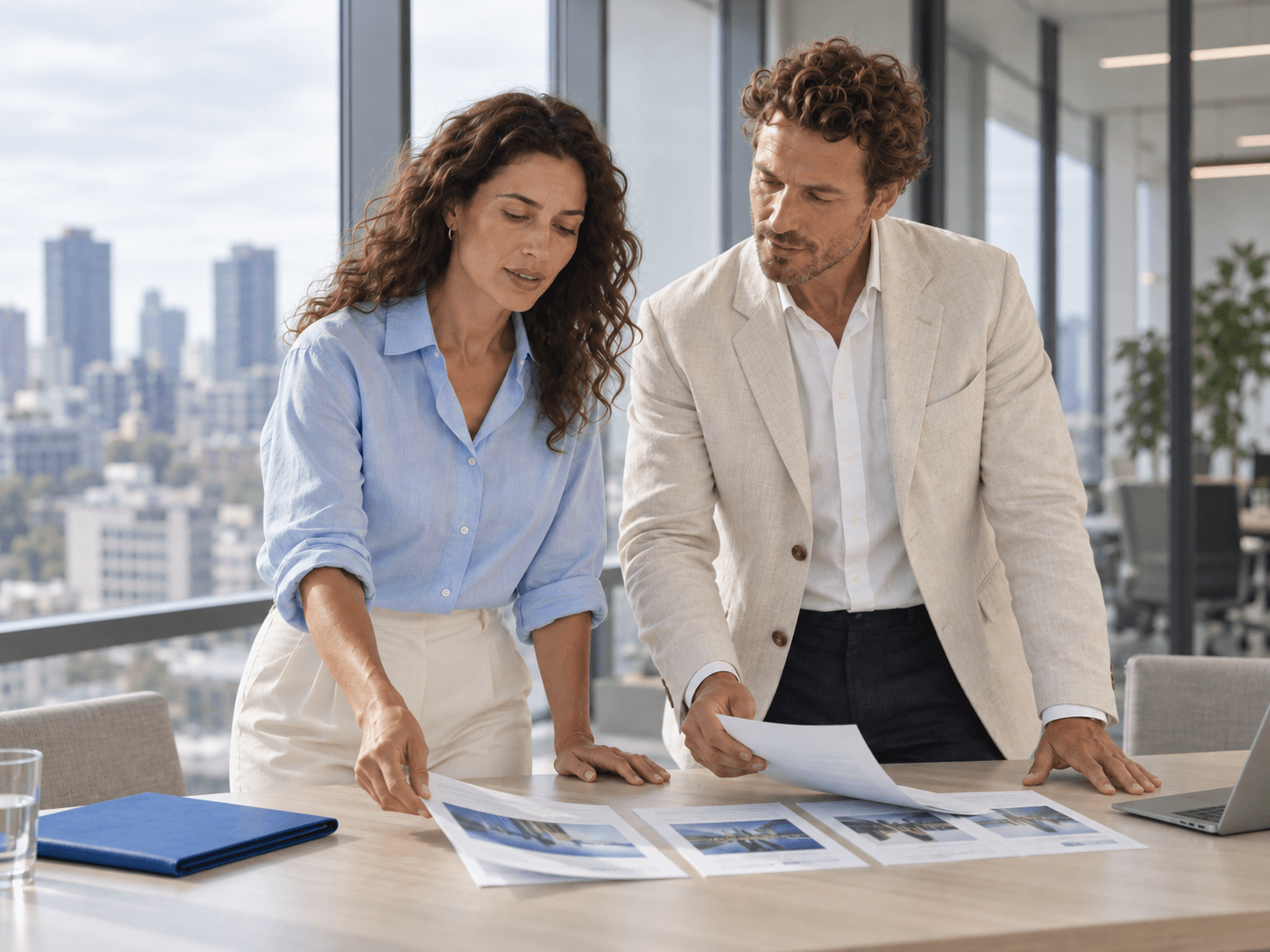 Two proposal professionals organizing response documents together